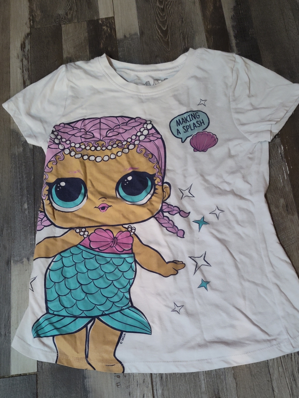 5/$25 SALE L.O.L. Surprise! 10/12 White Tee with Pink Hair & Teal Mermaid Tail